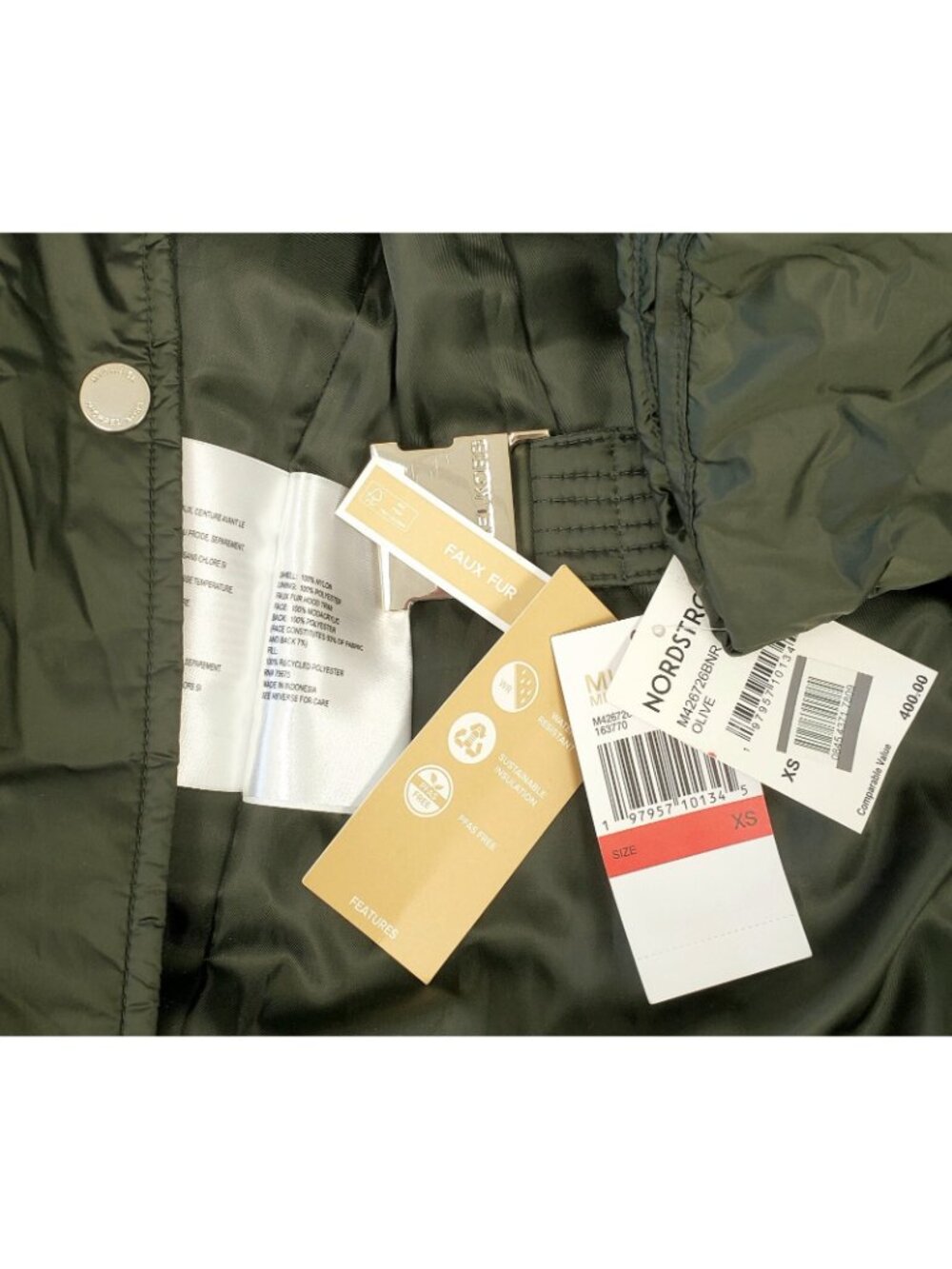 Michael Kors Women's Hooded Quilted Puffer Jacket Coat in Olive Size XS - Picture 3 of 3